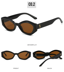 Vues détaillées multi-angles de lunettes de soleil œil de chat géométriques avec strass