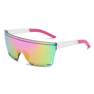 Fashionable oversized frameless cycling sunglasses with colorful gradient lenses and pink stems