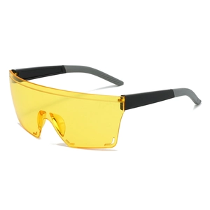 Outdoor rimless cycling sunglasses with yellow panoramic lens and lightweight sporty frame