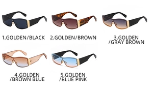 Detailed color options of flat top oversized shield sunglasses with gold metal frames