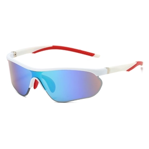 Outdoor cycling sports sunglasses with white-red frame and colorful blue-purple coated lens