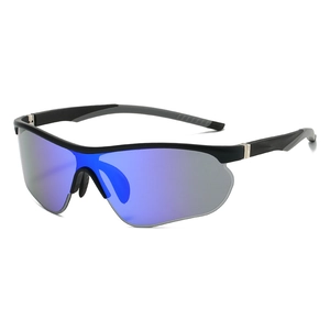 Outdoor sports cycling sunglasses with blue polarized lenses and black semi-rimless frames