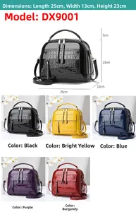 Size guide and color options for crocodile pattern crossbody bag with dimensions shown