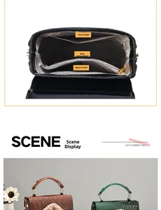 Detail of multi-layer interior compartments including zipper pocket in crocodile handbag