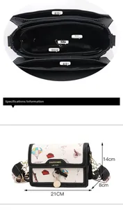 Internal structure of graffiti crossbody bag with 5 compartments and 21cm size guide
