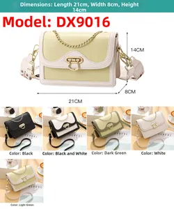 Detailed spec view of small crossbody bag with chain strap and boho fabric handle