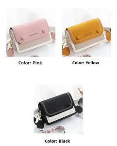 Vue détaillée des sacs bandoulière macaron à la mode en rose, jaune et noir