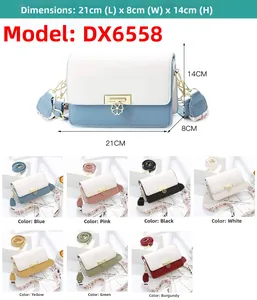 Detailed dimensions of 21x8x14cm for the PU leather crossbody bag with flower buckle