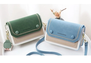 Détails de sacs bandoulière bicolores avec coutures en V et boucle ronde élégante