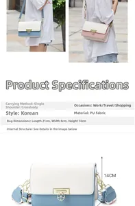 Spécifications détaillées du sac bandoulière en cuir PU avec boucle en forme de trèfle