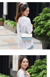 Détail du sac bandoulière tendance avec fermoir pétale en métal et sangle tissée colorée