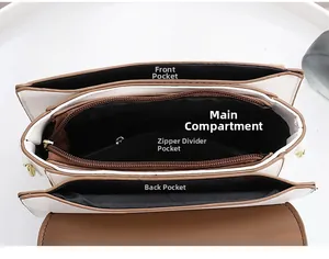 Vue détaillée de l'aménagement intérieur à compartiments multiples d'un sac bandoulière