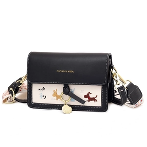 Fashion square crossbody bag with dog embroidery and colorful floral strap