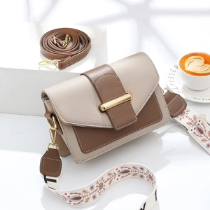 Sac Bandoulière Femme En Cuir PU Couleur Contrastée Petit Sac Carré Avec Large Bandoulière Brodée