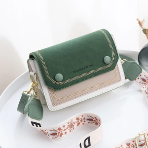 Petit Sac Carré Couleur Contrastée Sac Bandoulière En Cuir PU Avec Large Sangle Brodée Pour Femmes Mode Rétro Sac À Épaule