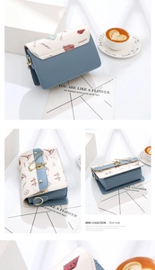 Detail of color-block crossbody bag with Eiffel Tower illustration and gold chain strap