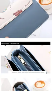 Detail of color-block bag showing premium gold metal zipper and French themed prints