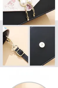 Detail of the high-quality gold-plated metal clasp and wide shoulder strap on the bag