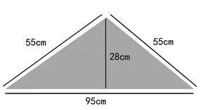 Size guide diagram for cotton linen neck scarf with measurements 95cm x 55cm x 28cm