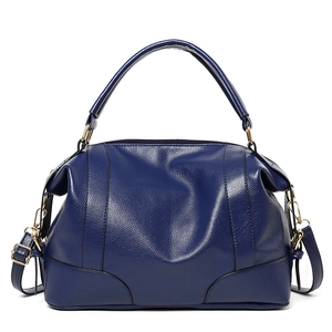 Navy blue lychee texture handbag with gold hardware and adjustable shoulder strap