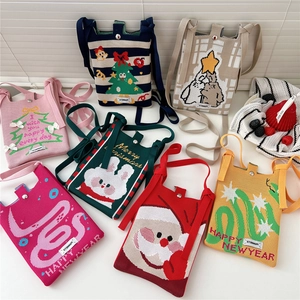 Cute knitted mini crossbody phone bags with Christmas and New Year festive cartoon patterns
