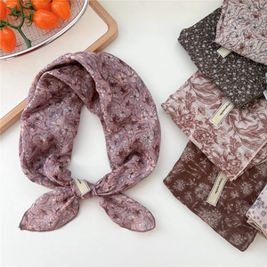 Minimalist vintage floral cotton linen neck scarf with elegant patterns for women