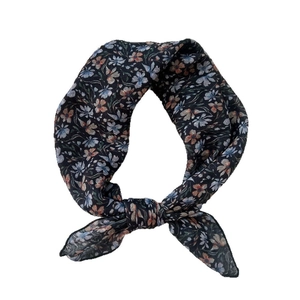 Floral cotton linen neck scarf with black base and vintage floral print pattern