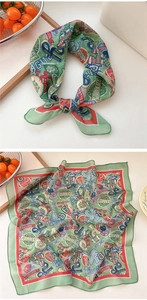 Detail of forest green vintage cotton linen scarf with American college print and stripes