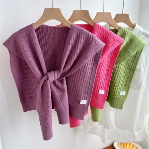 Sciarpa Scialle In Maglia Finto Colletto Shrug Donna Morbido Caldo Trecce Trama A Nido D'ape Fiocco Tinta Unita Versatile