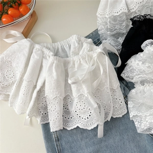 Korean style white flower lace ballet mesh mini skirt for women layering accessory