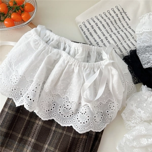 Women Lace Skirt Extender Layered Mesh Mini Skirt Floral Embroidery Tulle Ruffle Tiered Bottom Accessory Korean Style