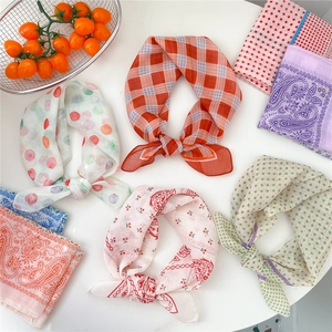Chic polka dot and paisley pattern cotton linen small square scarves for women