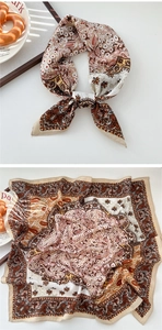 Vue détaillée d'un foulard carré en coton et lin au motif cachemire vintage marron