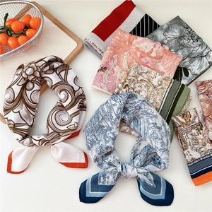 Foulard Carré En Satin Artificielle Bandana Imprimé Motif Floral Géométrique Rétro Accessoire Mode Pour Femmes Sac
