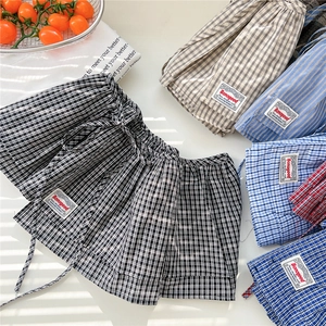 Cotton Plaid Shirt Extender Fake Hem Layering Mini Skirt Drawstring Double Layer Ruffle Decorative For Women