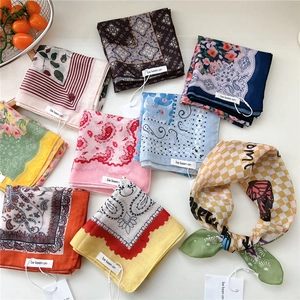 Foulard Quadrato Donna Misto Poliestere Cotone Bandana Retro Stampa Paisley Floreale Farfalla Accessorio Moda Elegante