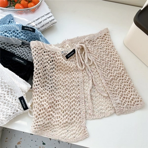 Chic hollow knit mini skirts with drawstring in multiple colors for layered styling