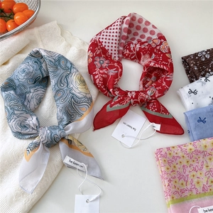 Square Scarf Bandana Polyester Cotton Blend Thin Breathable Printed Paisley Floral For Women Vintage Style Neck Tie Hair Wrap