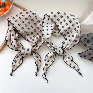 Polka dot cotton linen triangle scarves in beige and white for retro styling