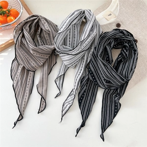 Chic striped and polka dot cotton-linen triangle neck scarf in earthy vintage tones