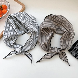 Cotton Linen Striped Polka Dot Triangle Scarf Vintage French Style Neck Wrap Hair Bandana Elegant Accessory For Women