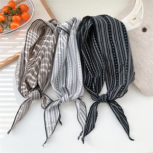 Three-piece set of striped linen cotton neck scarves in khaki, white, and black colors
