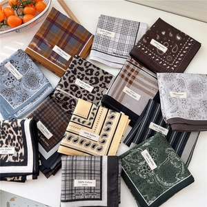 Set of 100% cotton square scarves with leopard, plaid, and paisley patterns