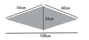 Größentabelle mit Maßen für das rautenförmige Baumwoll-Leinen-Halstuch und Haarband