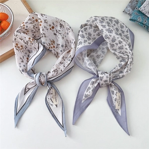 Damen Baumwoll-Leinen-Halstuch mit Blumenmuster und farblich abgesetztem Saum-Design