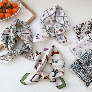 Foulard Carré Coton Respirant Bandana Imprimé Pour Femmes Motif Fleuri Animal Rétro Tour De Cou Accessoire De Coiffure Tendance