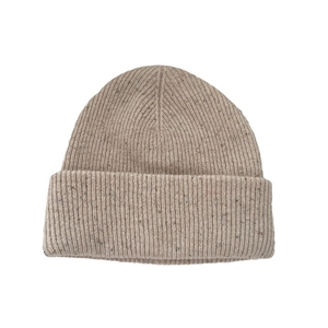 Classic oatmeal winter beanie with colorful flecks and thick ribbed wool knit texture