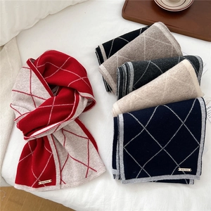 Cozy Argyle wool knit scarf for men and women featuring various classic color patterns