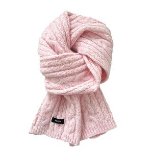 Pink chunky cable knit wool blend scarf for women featuring a warm braided texture