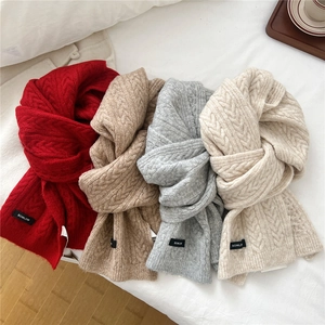 Winter Scarf Wool Blend Knitted Warm Thick Cable Knit Solid Color Versatile Casual For Women Men Students Chic
